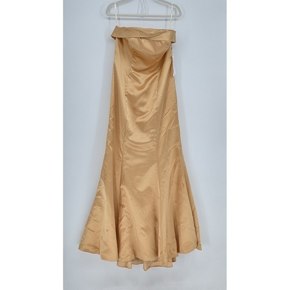 NEW Sample TS Couture Size 14 $340 Gold Satin Strapless Corset Back Evening Gown